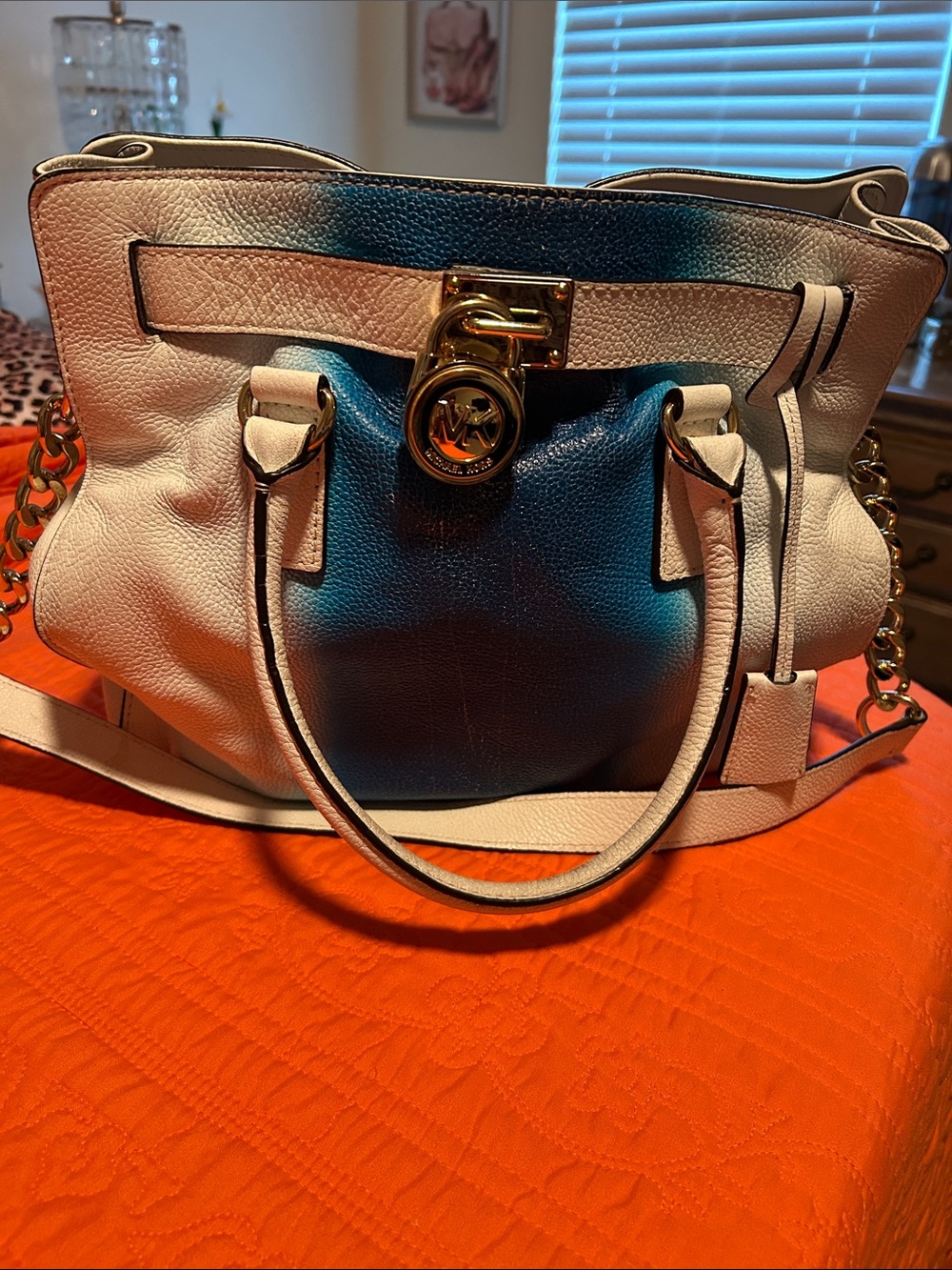 Michael Kors White and Blue Ombre Leather Shoulder Bag